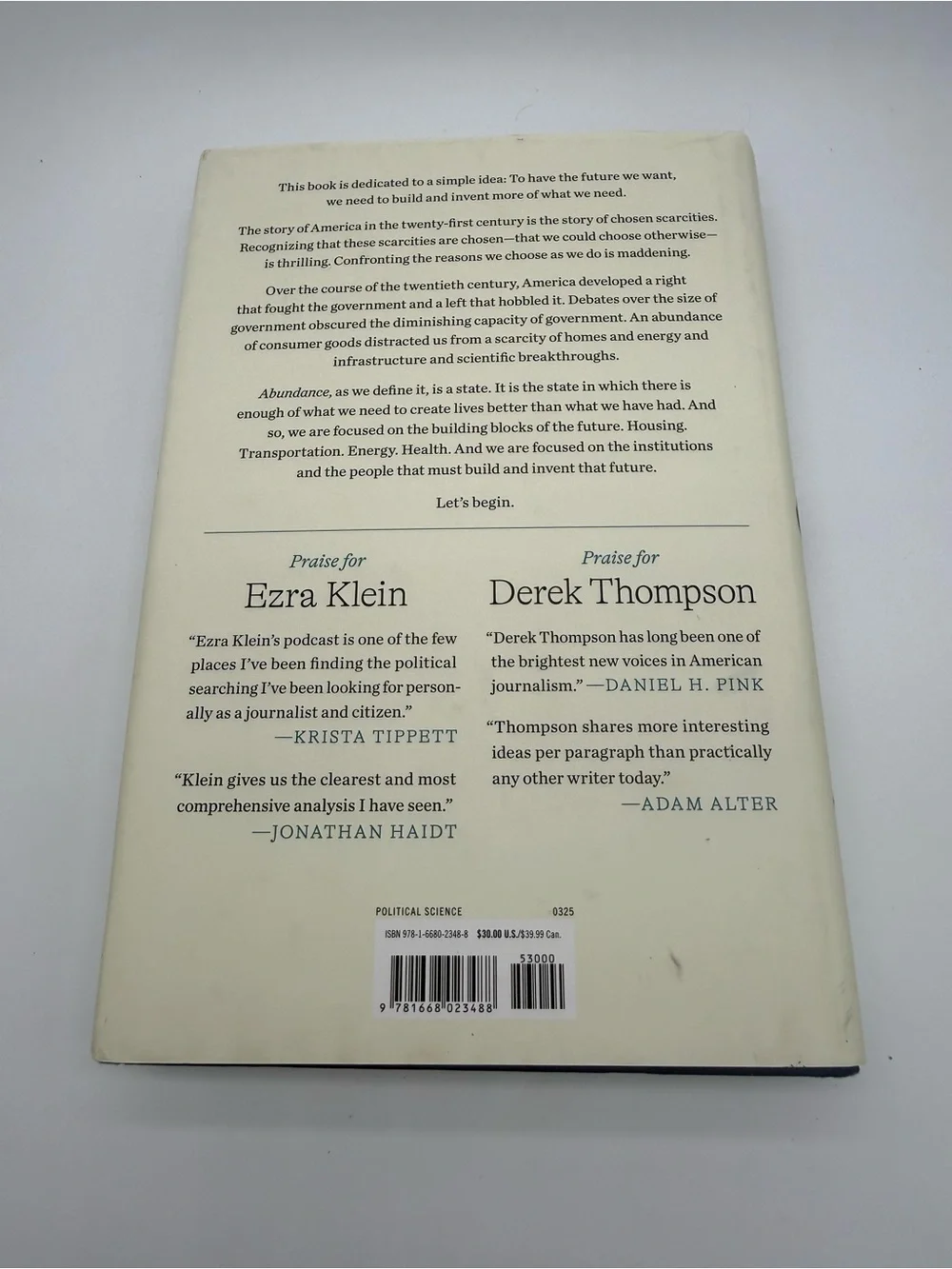 NEW Bestseller: ABUNDANCE by Ezra Kein & Derek Thompson Hardcover w/ Dust Jacket